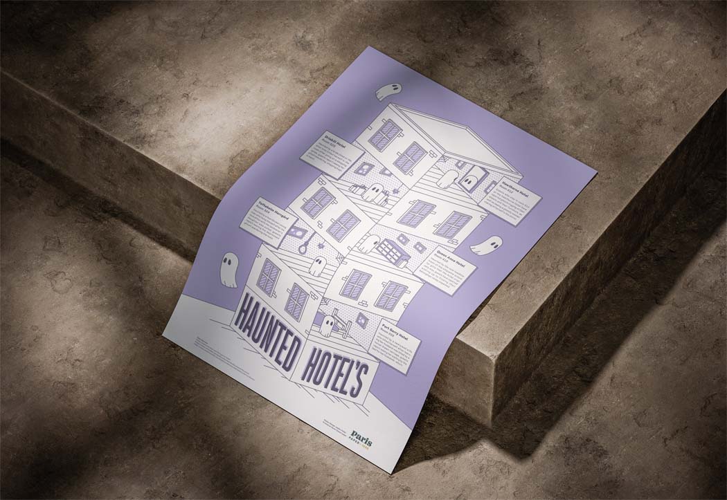 Haunted Hotels infographic on the ground in a mockup