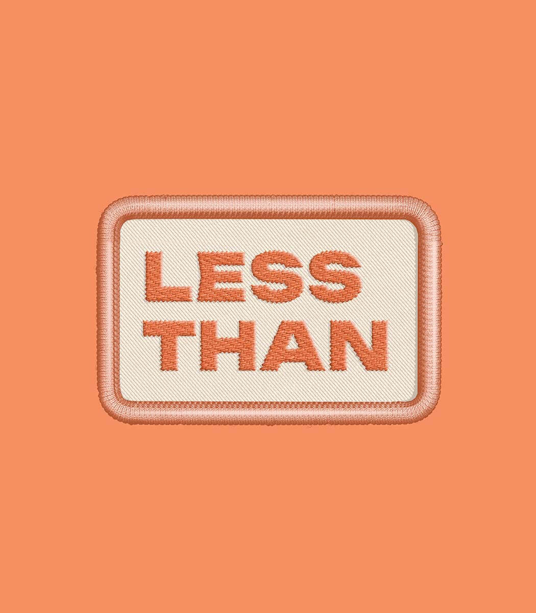 Less Than logo mocked-up on a patch