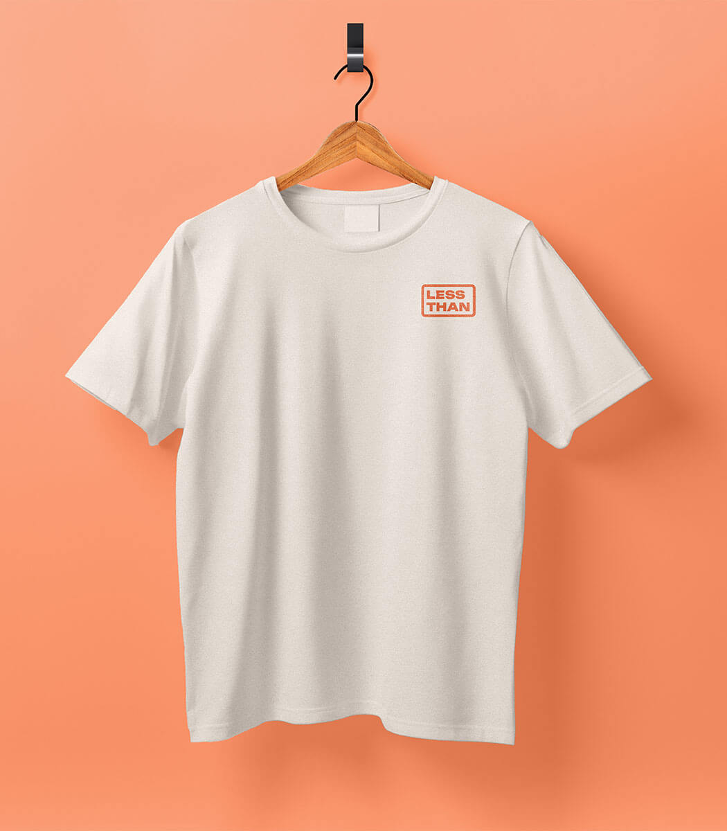 Less Than logo mocked-up on a shirt