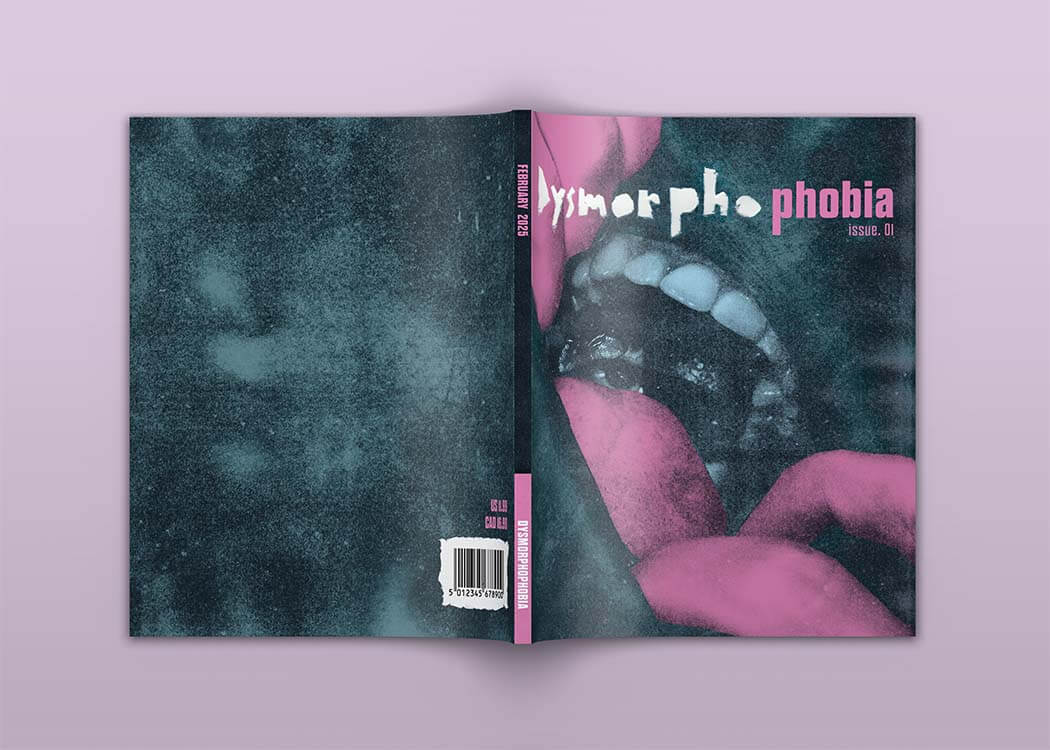 Dysmorphophobia Magazine cover mocked-up on a magazine